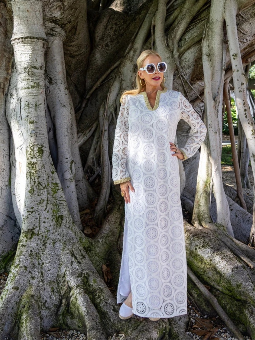 Eyelet Caftan - White